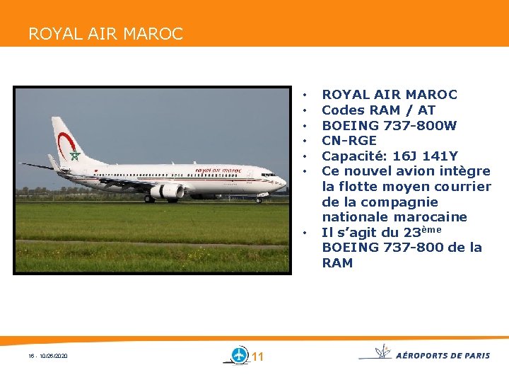 ROYAL AIR MAROC • • 16 - 10/26/2020 11 ROYAL AIR MAROC Codes RAM