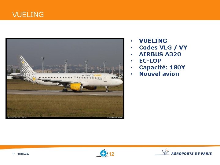 VUELING • • • 17 - 10/26/2020 12 VUELING Codes VLG / VY AIRBUS