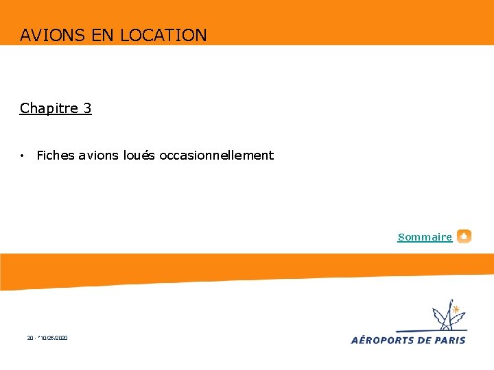 AVIONS EN LOCATION Chapitre 3 • Fiches avions loués occasionnellement Sommaire 20 - *10/26/2020