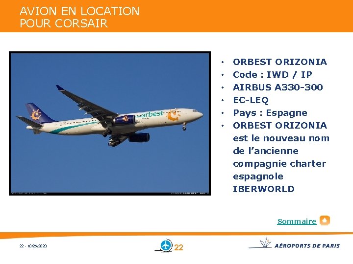 AVION EN LOCATION POUR CORSAIR • • • ORBEST ORIZONIA Code : IWD /