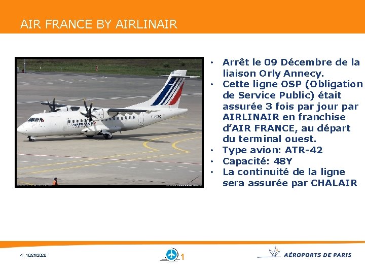 AIR FRANCE BY AIRLINAIR • Arrêt le 09 Décembre de la liaison Orly Annecy.