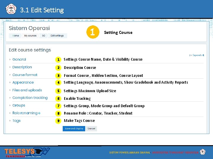 3. 1 Edit Setting 1 Setting Course 1 Settings Course Name, Date & Visibility