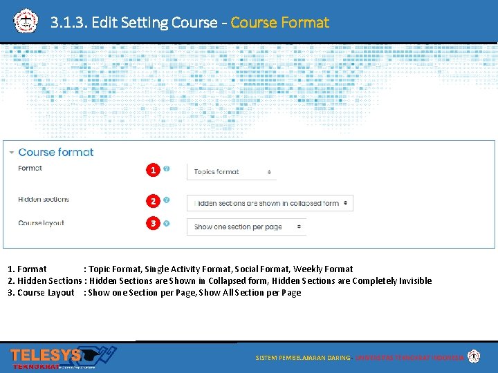 3. 1. 3. Edit Setting Course - Course Format 1 2 3 1. Format