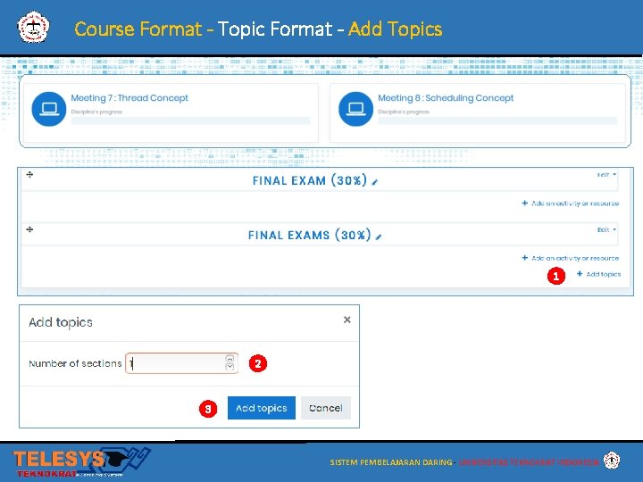 Course Format - Topic Format - Add Topics 1 2 3 SISTEM PEMBELAJARAN DARING