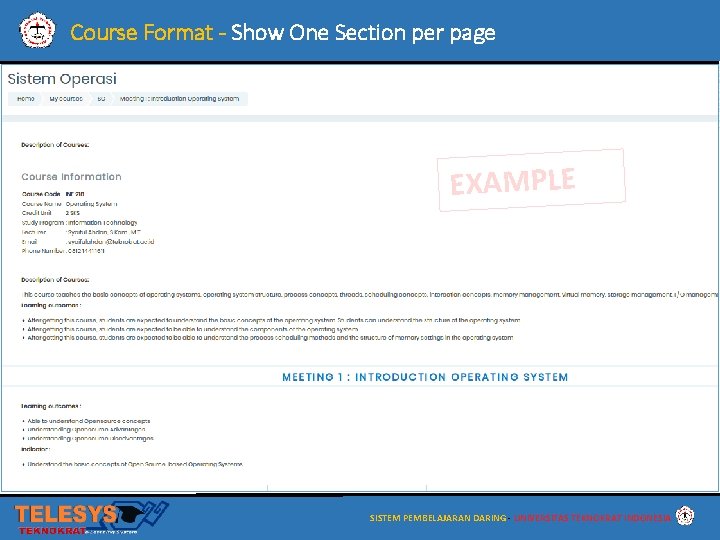 Course Format - Show One Section per page EXAMPLE SISTEM PEMBELAJARAN DARING - UNIVERSITAS