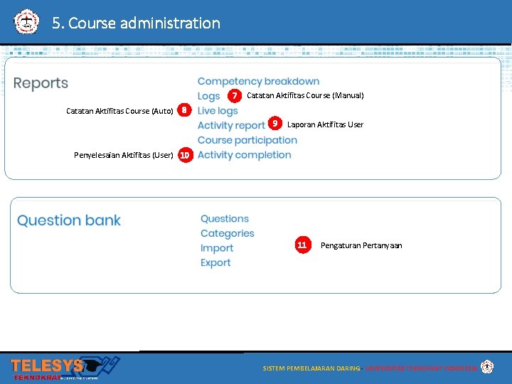 5. Course administration 7 Catatan Aktifitas Course (Auto) Catatan Aktifitas Course (Manual) 8 9