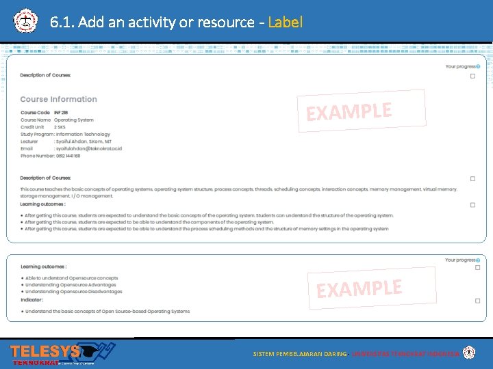 6. 1. Add an activity or resource - Label EXAMPLE SISTEM PEMBELAJARAN DARING -