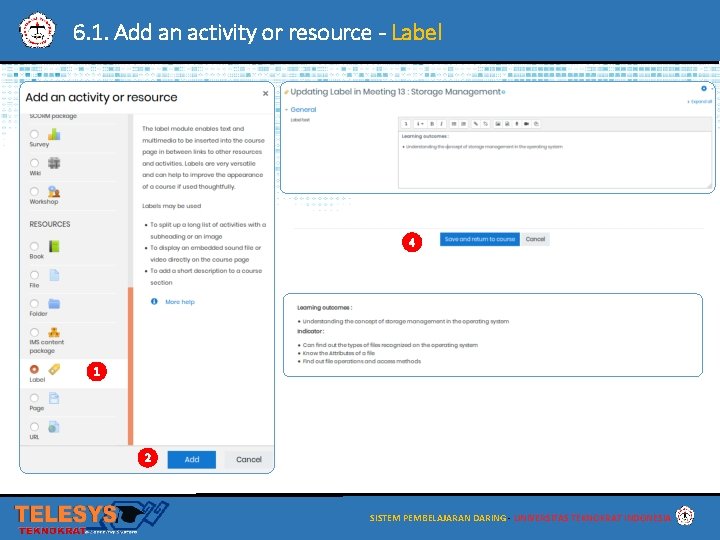 6. 1. Add an activity or resource - Label 3 4 1 2 SISTEM