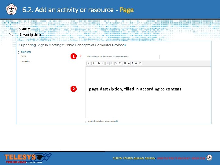 6. 2. Add an activity or resource - Page 1. 2. Name Description 1