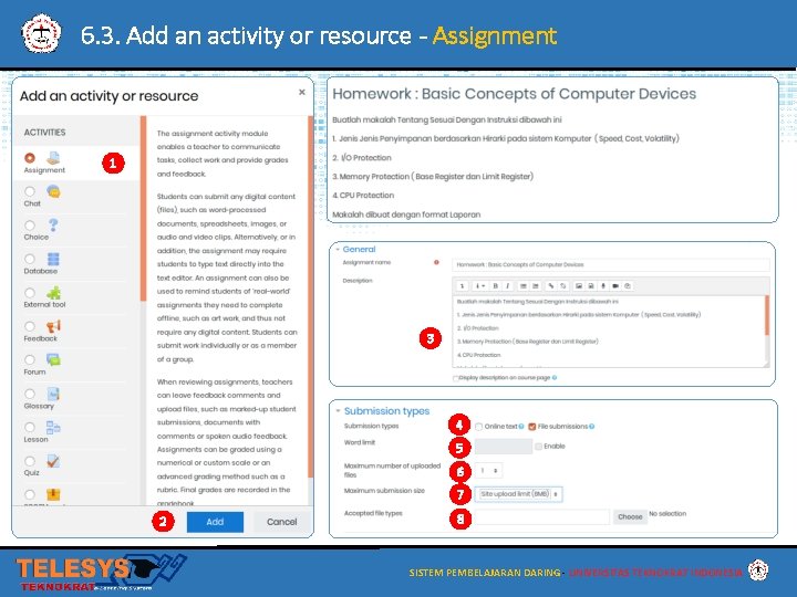 6. 3. Add an activity or resource - Assignment 1 3 4 5 6