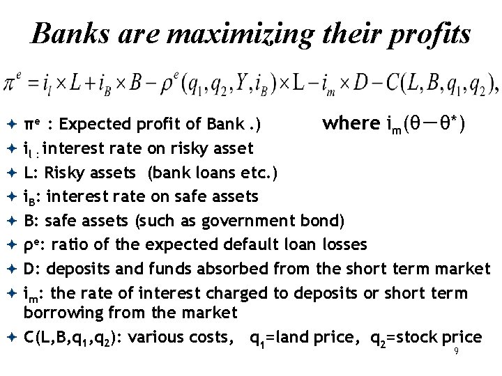 Banks are maximizing their profits πe　: Expected profit of Bank. ) where im(θ－θ*) il