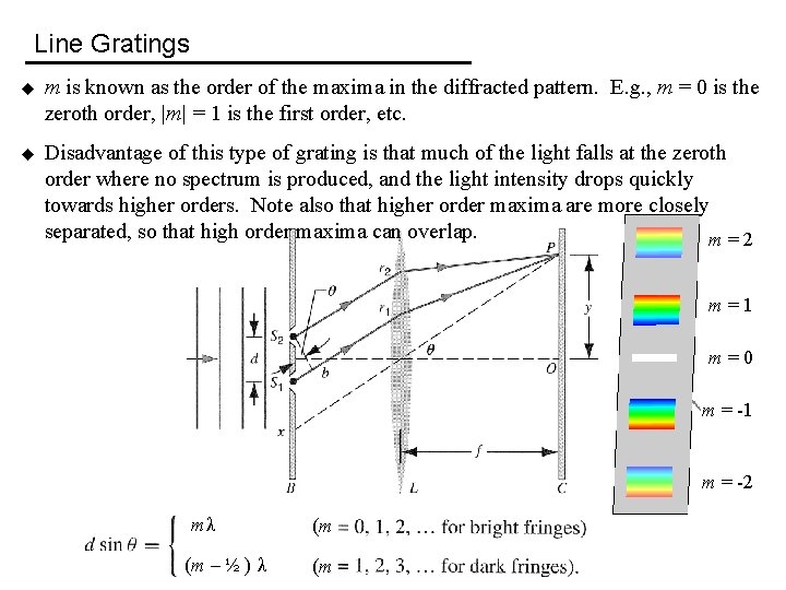 Line Gratings u m is known as the order of the maxima in the