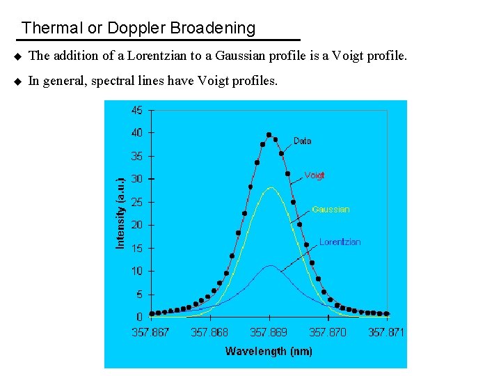 Thermal or Doppler Broadening u The addition of a Lorentzian to a Gaussian profile