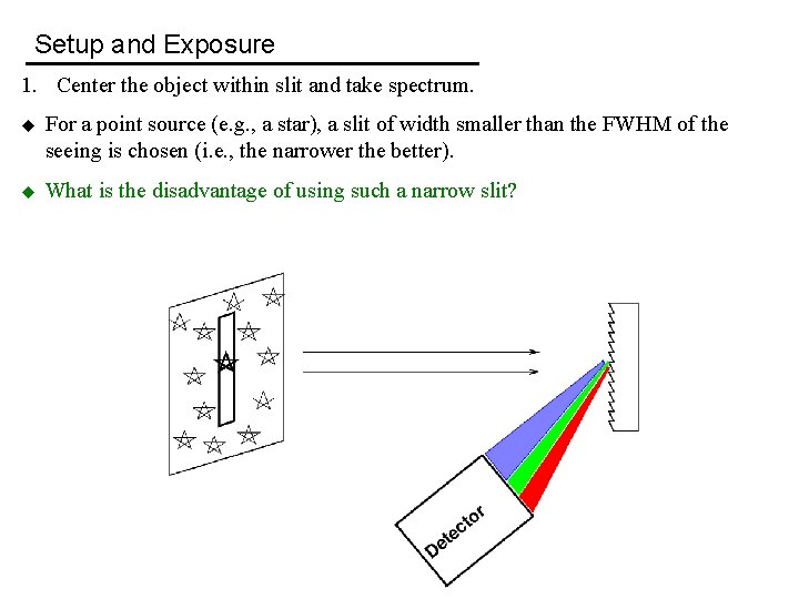 Setup and Exposure 1. Center the object within slit and take spectrum. u For