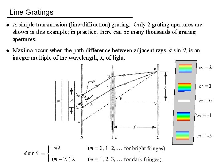 Line Gratings u A simple transmission (line-diffraction) grating. Only 2 grating apertures are shown