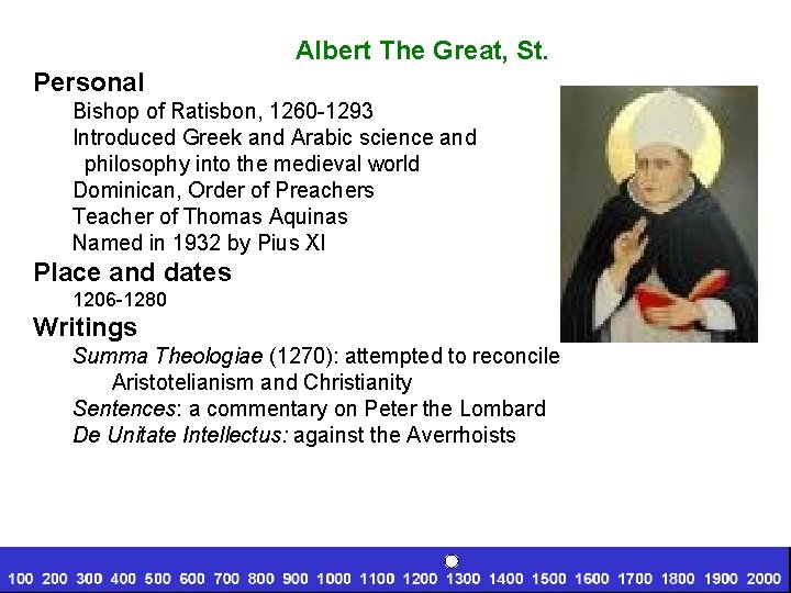 Albert The Great, St. Personal Bishop of Ratisbon, 1260 -1293 Introduced Greek and Arabic