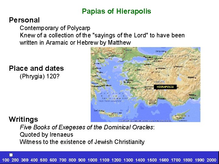 Papias of Hierapolis Personal Contemporary of Polycarp Knew of a collection of the "sayings