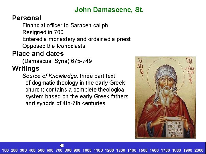 John Damascene, St. Personal Financial officer to Saracen caliph Resigned in 700 Entered a