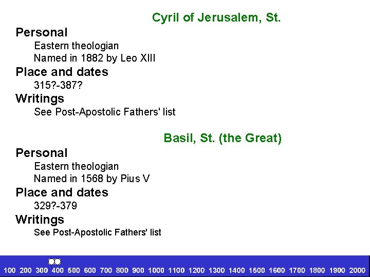 Cyril of Jerusalem, St. Personal Eastern theologian Named in 1882 by Leo XIII Place