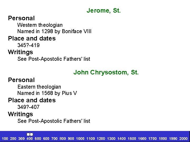 Jerome, St. Personal Western theologian Named in 1298 by Boniface VIII Place and dates