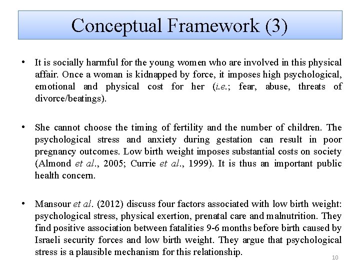 Conceptual Framework (3) • It is socially harmful for the young women who are