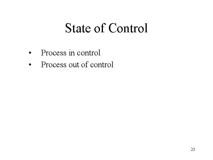 State of Control • • Process in control Process out of control 23 State of Control • • Process in control Process out of control 23