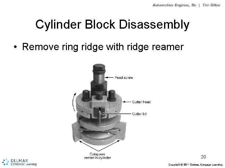 Cylinder Block Disassembly • Remove ring ridge with ridge reamer 20 