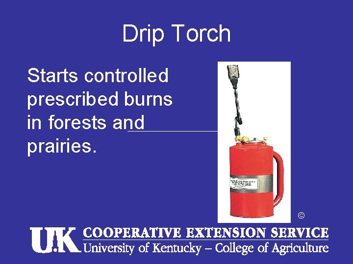 Drip Torch Starts controlled prescribed burns in forests and prairies. © Drip Torch Starts controlled prescribed burns in forests and prairies. ©