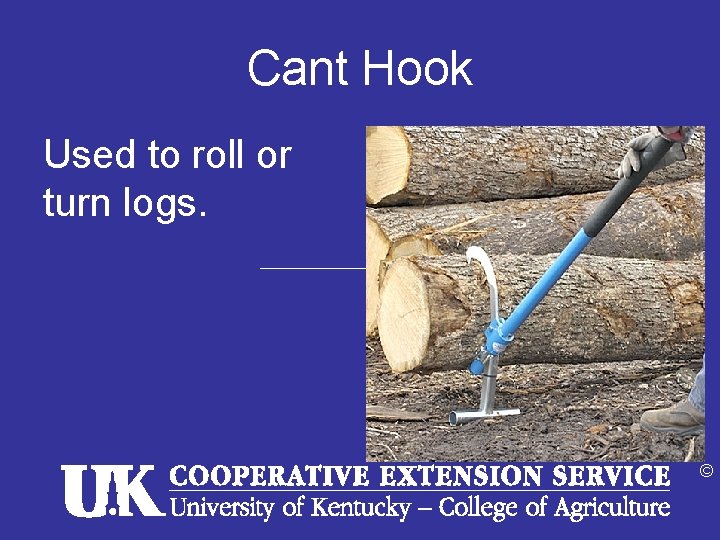 Cant Hook Used to roll or turn logs. © Cant Hook Used to roll or turn logs. ©