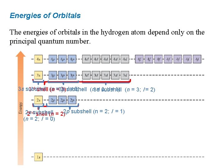 Energies of Orbitals The energies of orbitals in the hydrogen atom depend only on
