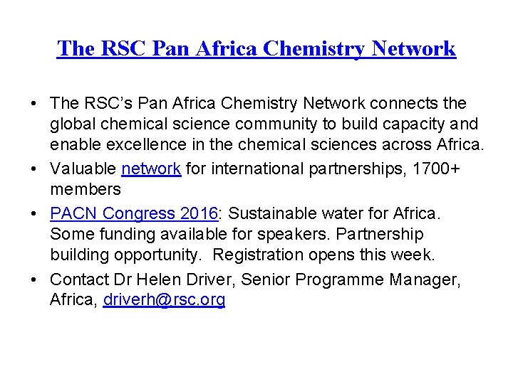 The RSC Pan Africa Chemistry Network • The RSC’s Pan Africa Chemistry Network connects
