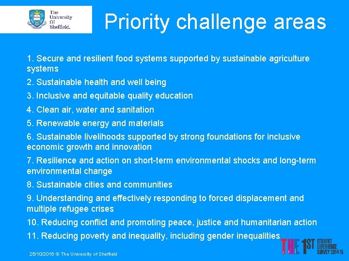 Priority challenge areas 1. Secure and resilient food systems supported by sustainable agriculture systems
