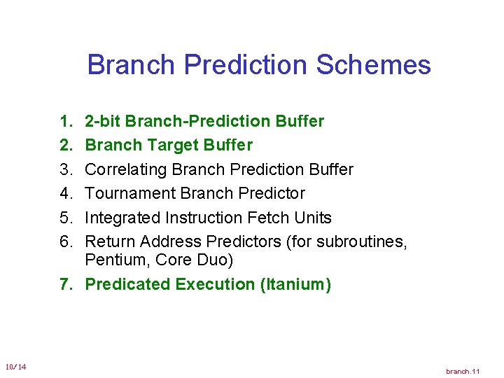 Branch Prediction Schemes 1. 2. 3. 4. 5. 6. 2 -bit Branch-Prediction Buffer Branch