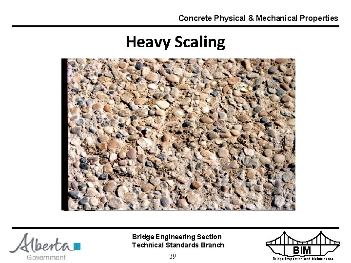 Concrete Physical & Mechanical Properties Heavy Scaling Bridge Engineering Section Technical Standards Branch 39