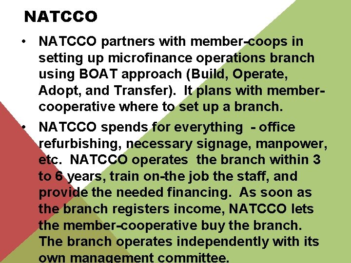 NATCCO • NATCCO partners with member-coops in setting up microfinance operations branch using BOAT