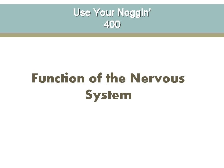 Use Your Noggin’ 400 Function of the Nervous System 