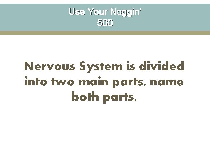 Use Your Noggin’ 500 Nervous System is divided into two main parts, name both