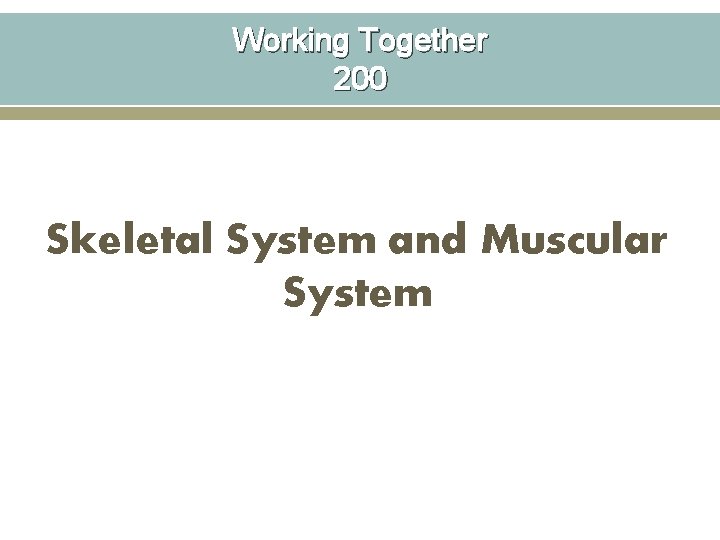 Working Together 200 Skeletal System and Muscular System 