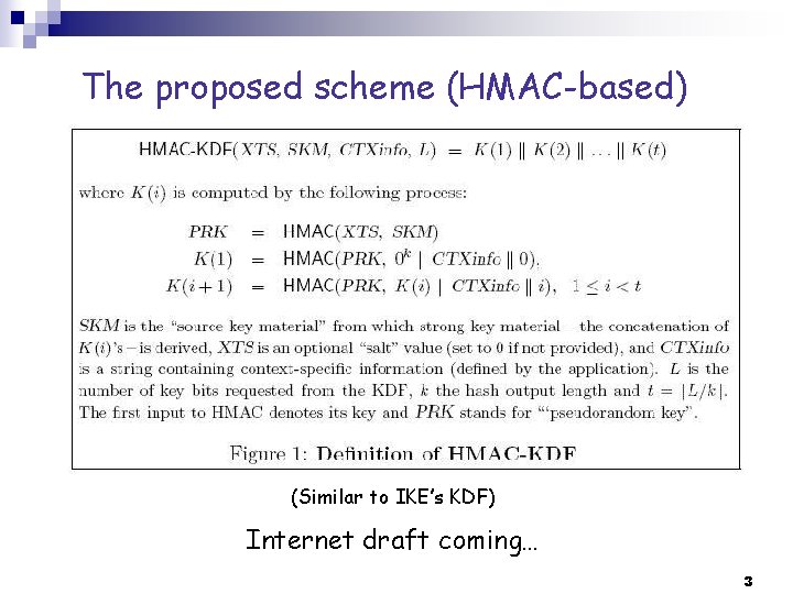 The proposed scheme (HMAC-based) (Similar to IKE’s KDF) Internet draft coming… 3 