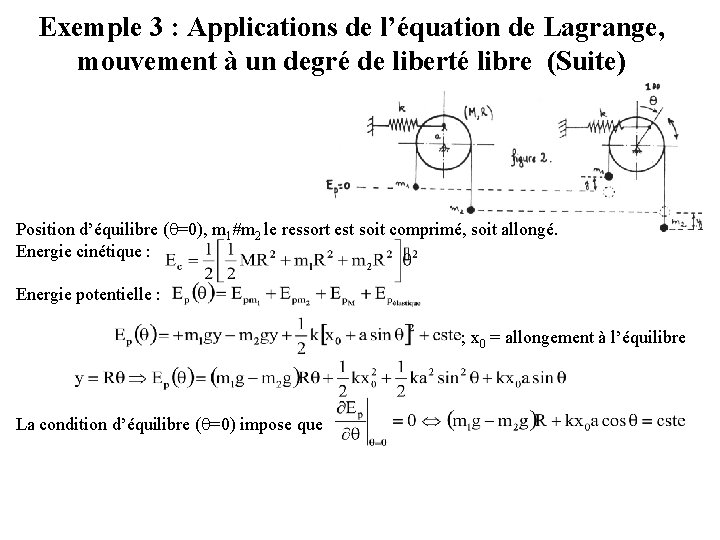 Exemple 3 : Applications de l’équation de Lagrange, mouvement à un degré de liberté