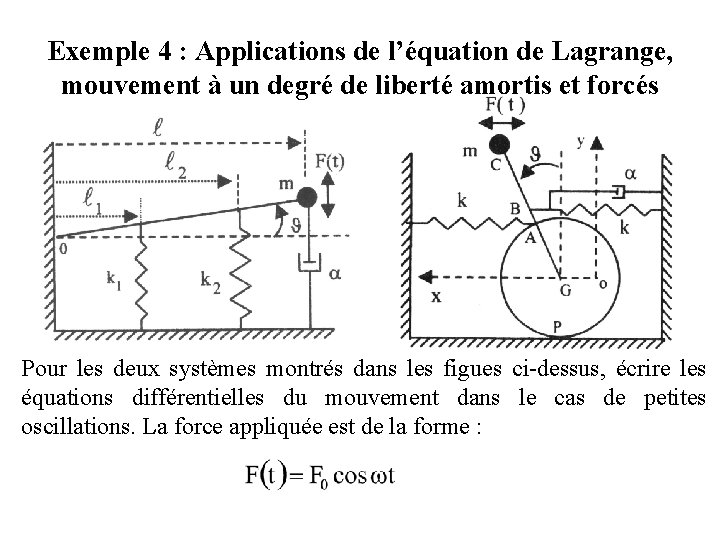 Exemple 4 : Applications de l’équation de Lagrange, mouvement à un degré de liberté