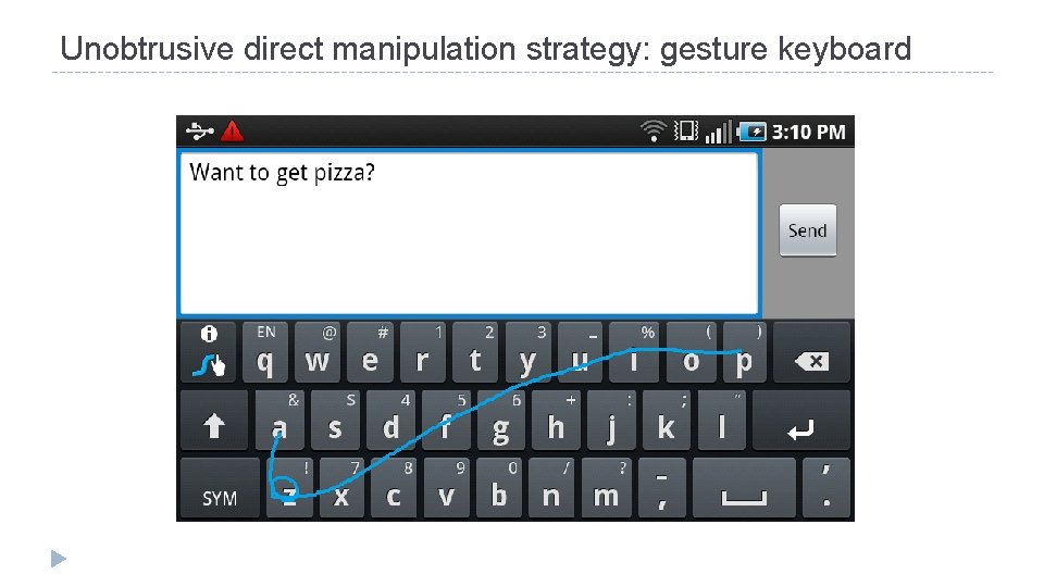 Unobtrusive direct manipulation strategy: gesture keyboard 