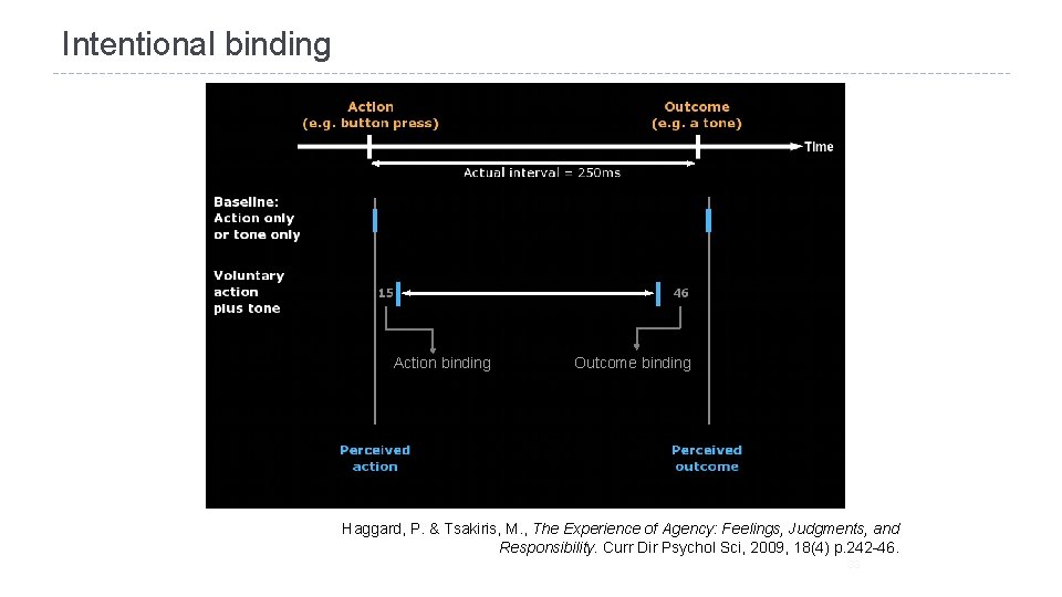 Intentional binding Action binding Outcome binding Haggard, P. & Tsakiris, M. , The Experience