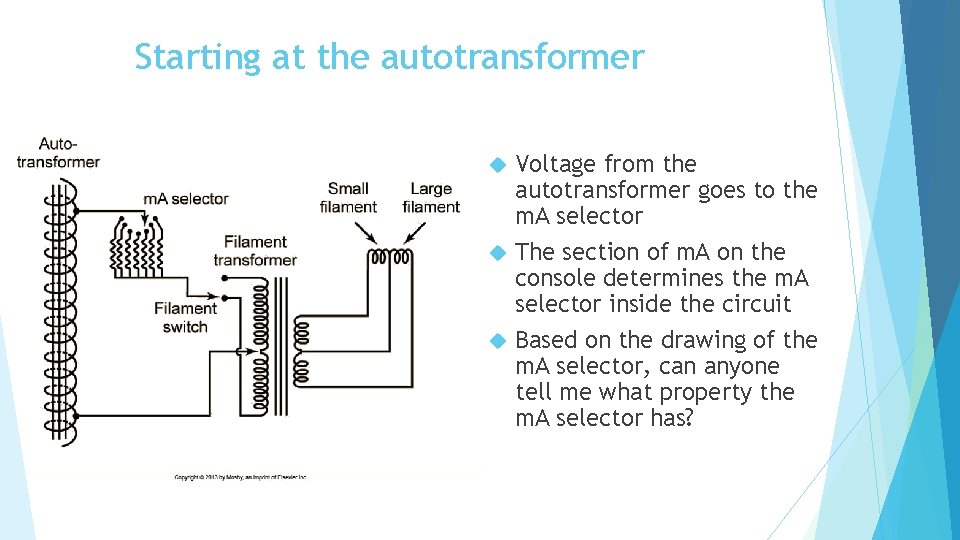 Starting at the autotransformer Voltage from the autotransformer goes to the m. A selector