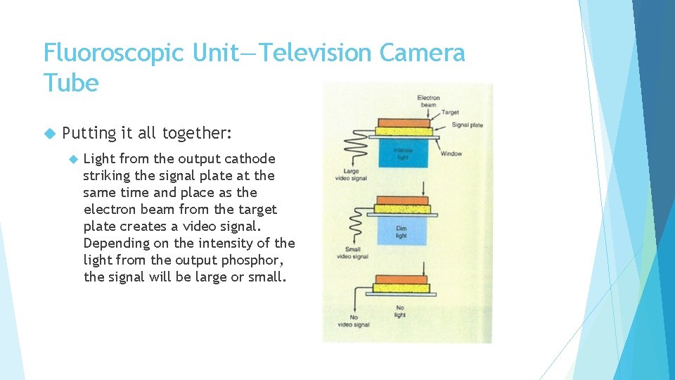 Fluoroscopic Unit—Television Camera Tube Putting it all together: Light from the output cathode striking