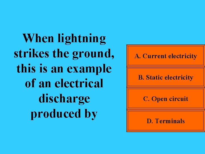 When lightning strikes the ground, this is an example of an electrical discharge produced