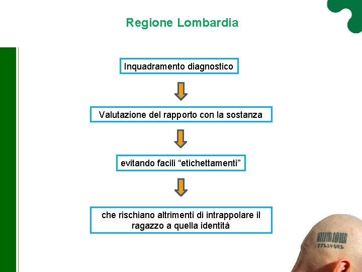 Regione Lombardia Inquadramento diagnostico Valutazione del rapporto con la sostanza evitando facili “etichettamenti” che