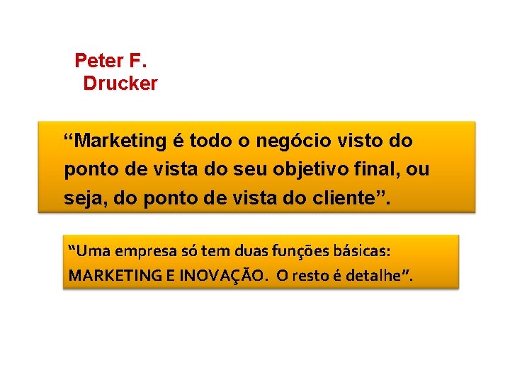 Peter F. Drucker “Marketing é todo o negócio visto do ponto de vista do