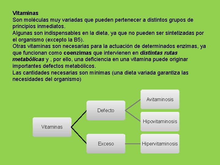 Vitaminas Son moléculas muy variadas que pueden pertenecer a distintos grupos de principios inmediatos.