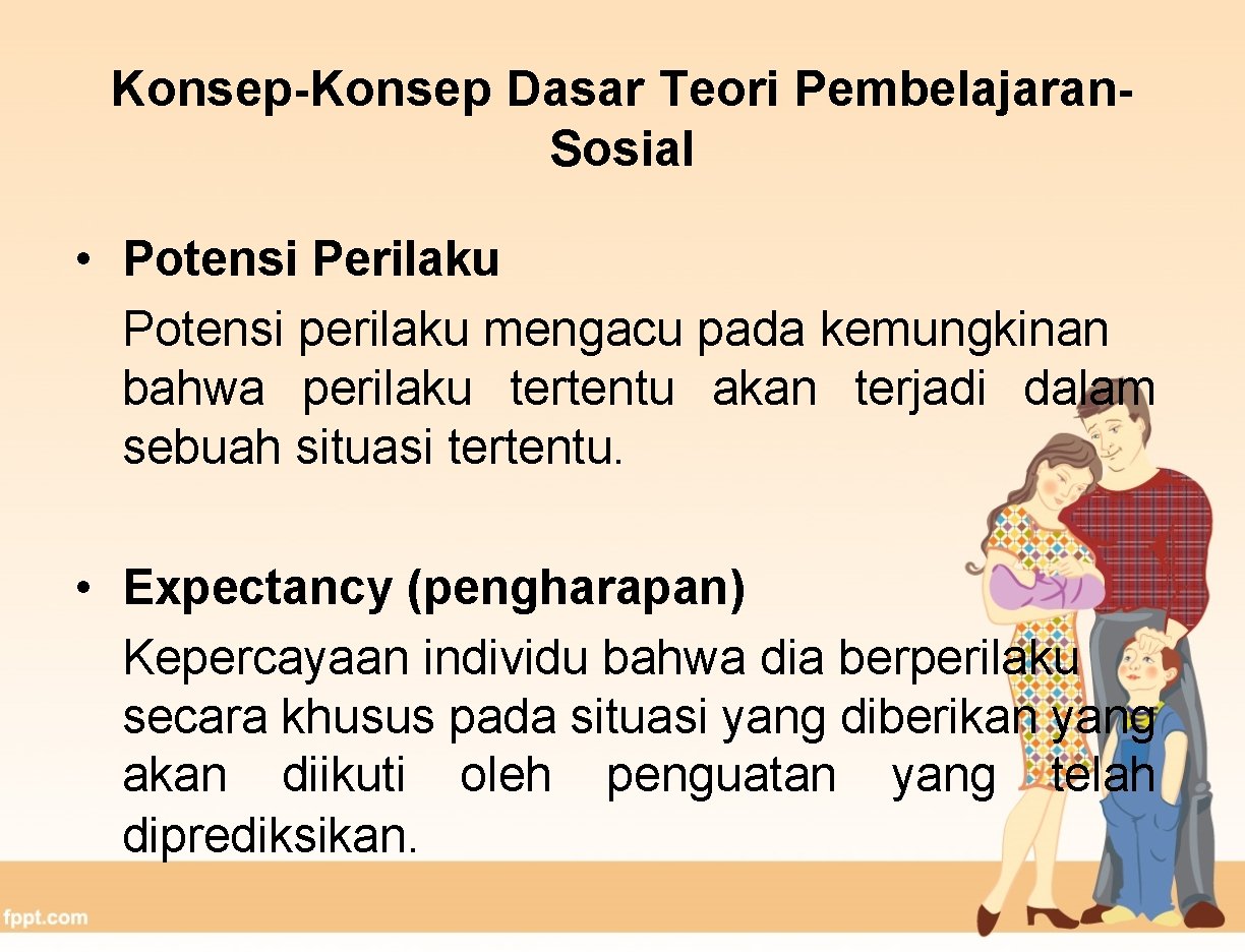 Konsep-Konsep Dasar Teori Pembelajaran. Sosial • Potensi Perilaku Potensi perilaku mengacu pada kemungkinan bahwa